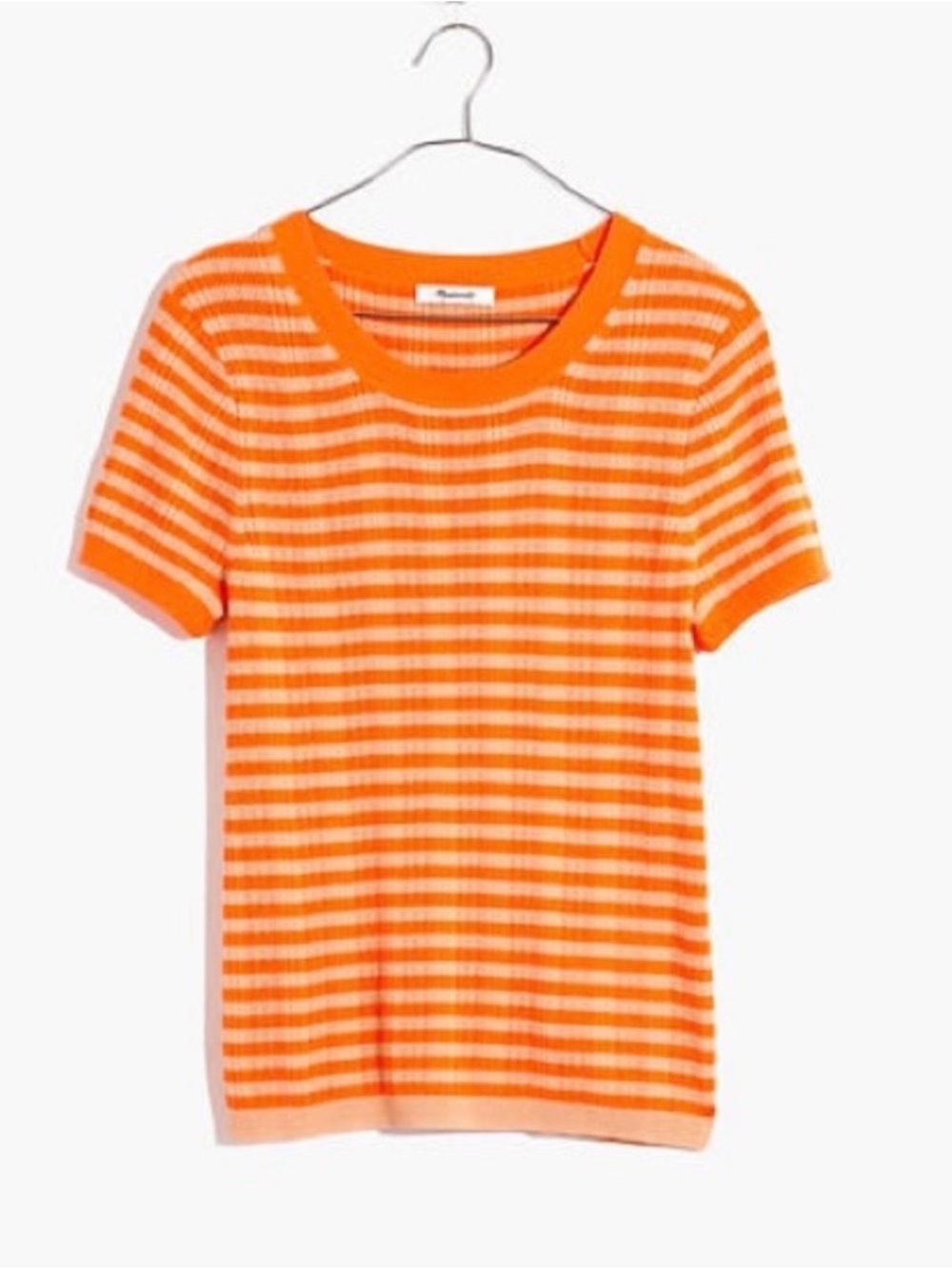 Madewell Ringer Ribbed Stretch Sweater Tee Orange & Tan Stripes